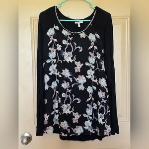 Maurices XL Black Floral Blouse